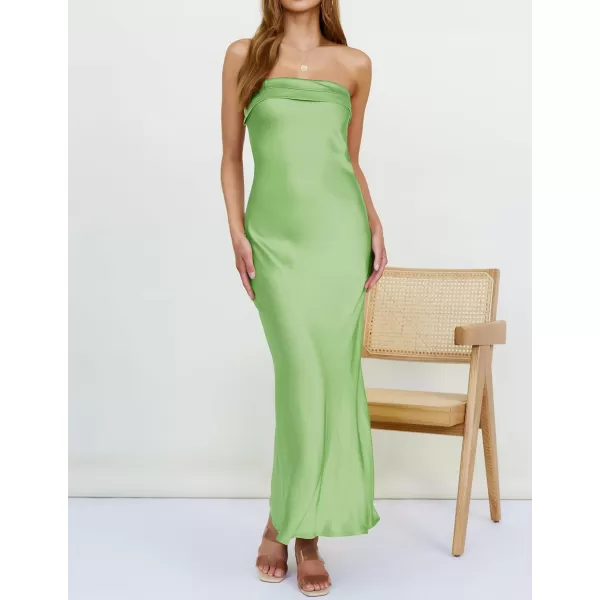 imageZESICA Womens 2023 Summer Satin Strapless Dress Sexy Backless Bodycon Wedding Cocktail Party Maxi DressesGreen