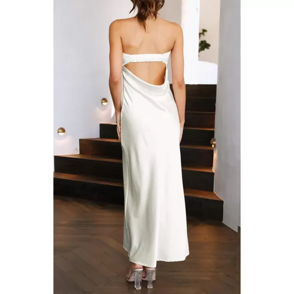 imageZESICA Womens 2023 Summer Satin Strapless Dress Sexy Backless Bodycon Wedding Cocktail Party Maxi DressesIvory