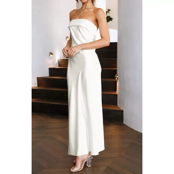 imageZESICA Womens 2023 Summer Satin Strapless Dress Sexy Backless Bodycon Wedding Cocktail Party Maxi DressesIvory