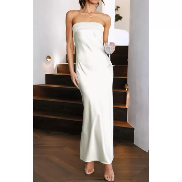 imageZESICA Womens 2023 Summer Satin Strapless Dress Sexy Backless Bodycon Wedding Cocktail Party Maxi DressesIvory
