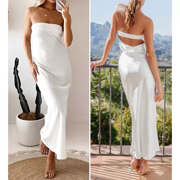 imageZESICA Womens 2023 Summer Satin Strapless Dress Sexy Backless Bodycon Wedding Cocktail Party Maxi DressesIvory