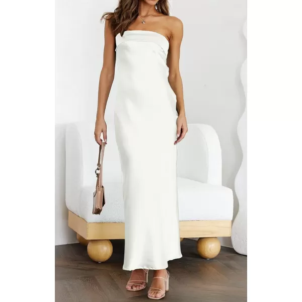 imageZESICA Womens 2023 Summer Satin Strapless Dress Sexy Backless Bodycon Wedding Cocktail Party Maxi DressesIvory