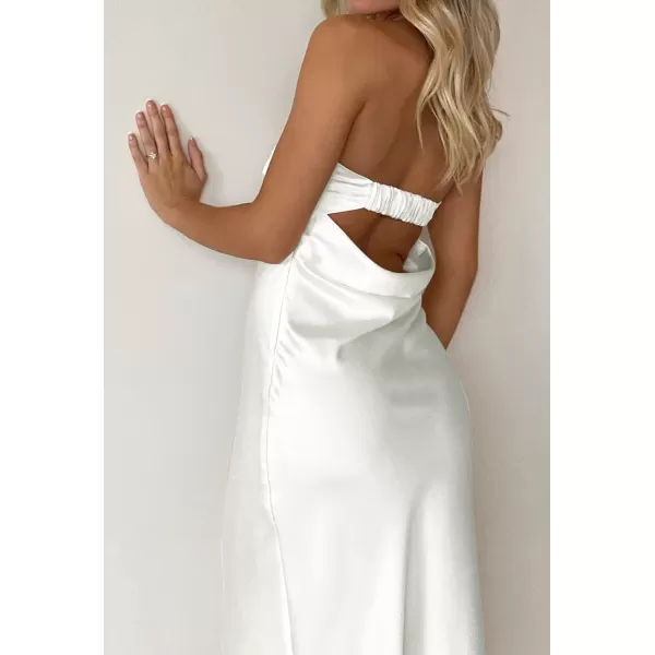 imageZESICA Womens 2023 Summer Satin Strapless Dress Sexy Backless Bodycon Wedding Cocktail Party Maxi DressesIvory