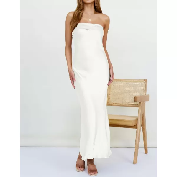 imageZESICA Womens 2023 Summer Satin Strapless Dress Sexy Backless Bodycon Wedding Cocktail Party Maxi DressesIvory