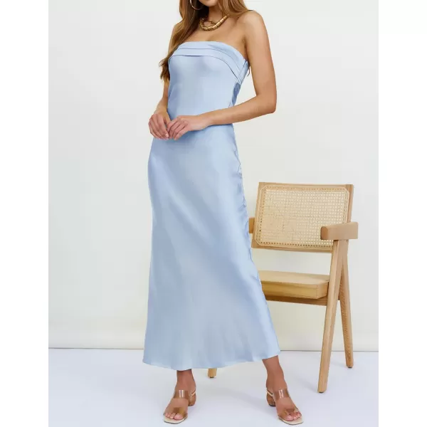 imageZESICA Womens 2023 Summer Satin Strapless Dress Sexy Backless Bodycon Wedding Cocktail Party Maxi DressesLightblue