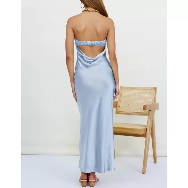 imageZESICA Womens 2023 Summer Satin Strapless Dress Sexy Backless Bodycon Wedding Cocktail Party Maxi DressesLightblue