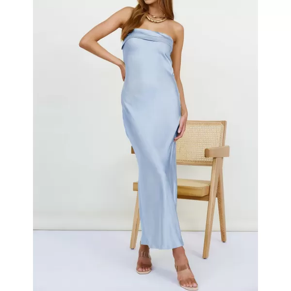 imageZESICA Womens 2023 Summer Satin Strapless Dress Sexy Backless Bodycon Wedding Cocktail Party Maxi DressesLightblue