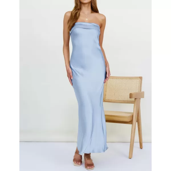 imageZESICA Womens 2023 Summer Satin Strapless Dress Sexy Backless Bodycon Wedding Cocktail Party Maxi DressesLightblue