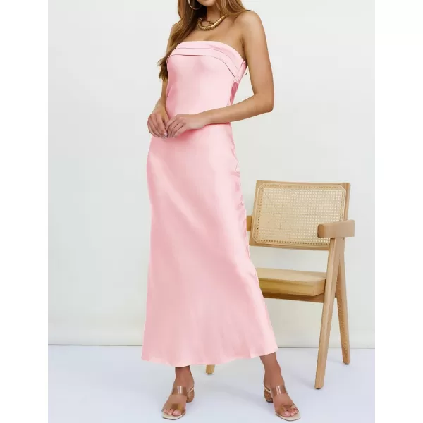 imageZESICA Womens 2023 Summer Satin Strapless Dress Sexy Backless Bodycon Wedding Cocktail Party Maxi DressesLightpink