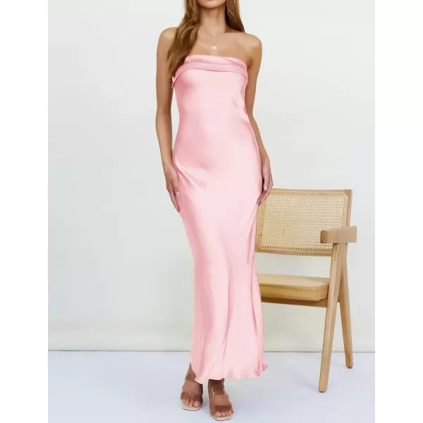 imageZESICA Womens 2023 Summer Satin Strapless Dress Sexy Backless Bodycon Wedding Cocktail Party Maxi DressesLightpink