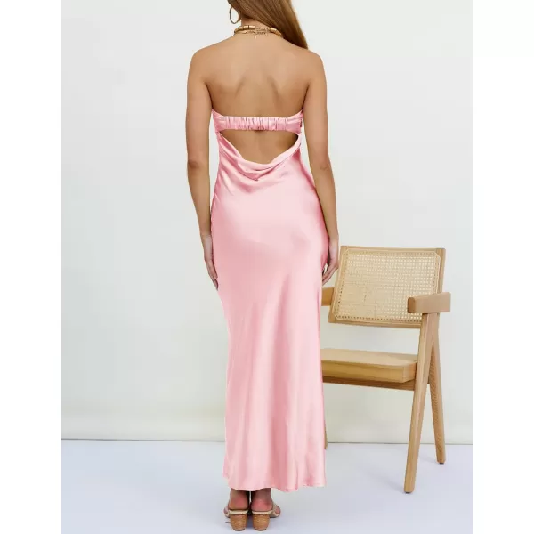 imageZESICA Womens 2023 Summer Satin Strapless Dress Sexy Backless Bodycon Wedding Cocktail Party Maxi DressesLightpink