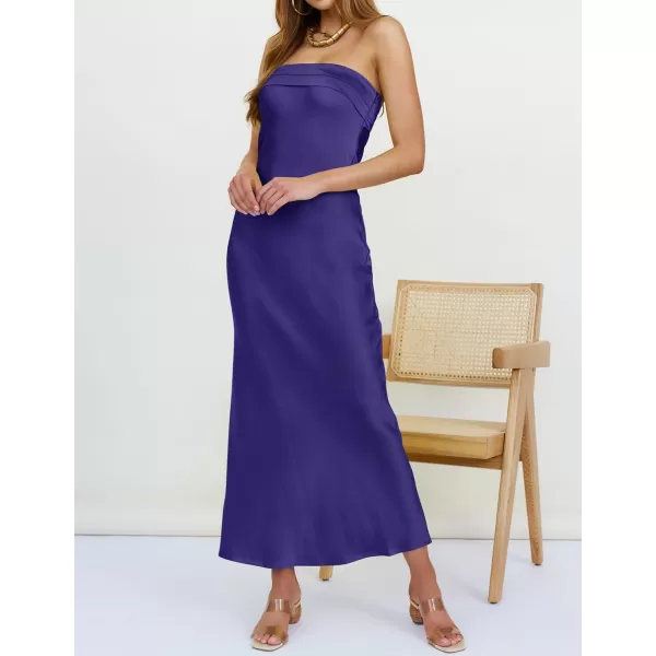 imageZESICA Womens 2023 Summer Satin Strapless Dress Sexy Backless Bodycon Wedding Cocktail Party Maxi DressesNavy