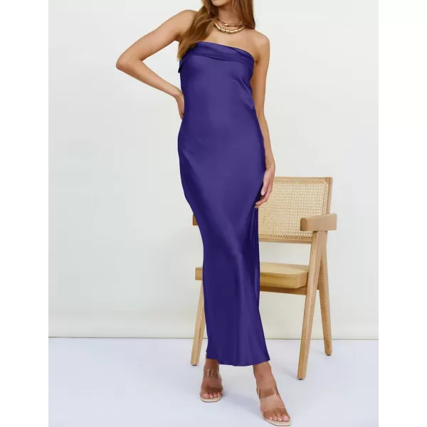 imageZESICA Womens 2023 Summer Satin Strapless Dress Sexy Backless Bodycon Wedding Cocktail Party Maxi DressesNavy