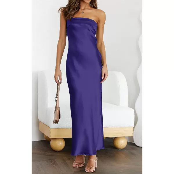 imageZESICA Womens 2023 Summer Satin Strapless Dress Sexy Backless Bodycon Wedding Cocktail Party Maxi DressesNavy