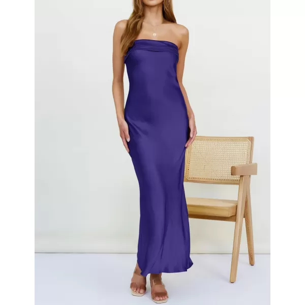 imageZESICA Womens 2023 Summer Satin Strapless Dress Sexy Backless Bodycon Wedding Cocktail Party Maxi DressesNavy