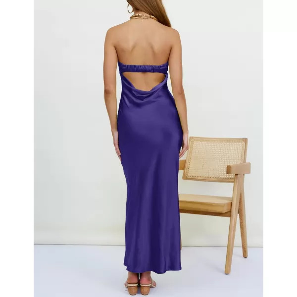 imageZESICA Womens 2023 Summer Satin Strapless Dress Sexy Backless Bodycon Wedding Cocktail Party Maxi DressesNavy