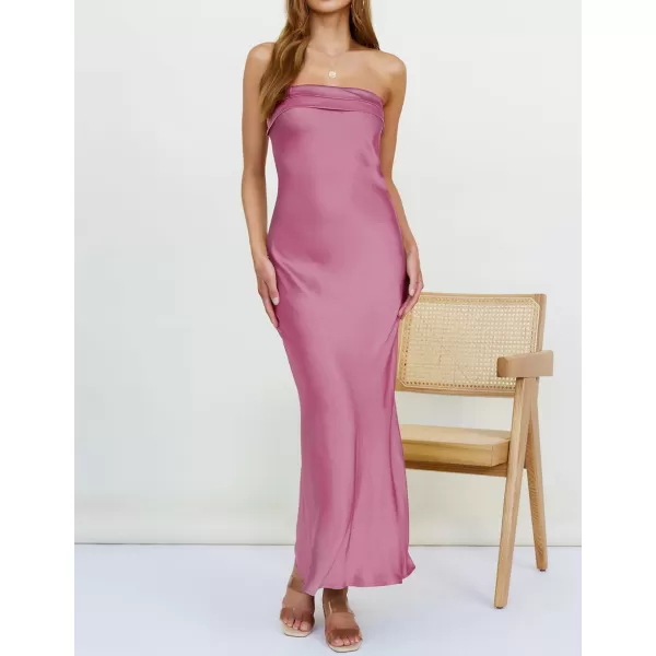 imageZESICA Womens 2023 Summer Satin Strapless Dress Sexy Backless Bodycon Wedding Cocktail Party Maxi DressesPlum