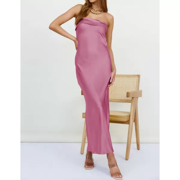 imageZESICA Womens 2023 Summer Satin Strapless Dress Sexy Backless Bodycon Wedding Cocktail Party Maxi DressesPlum