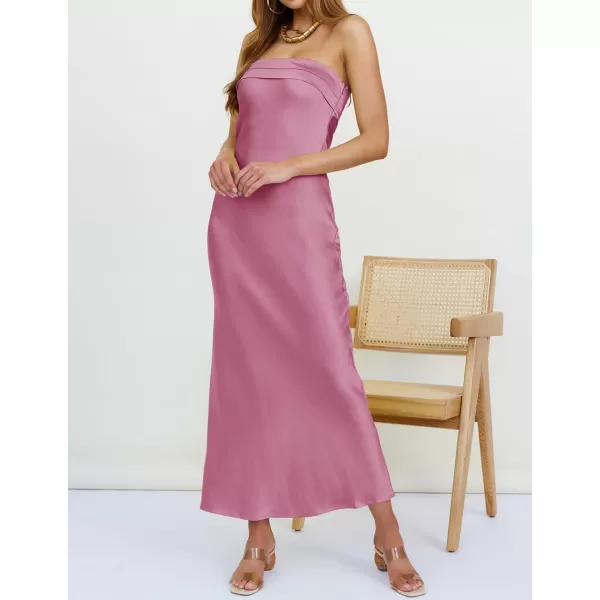 imageZESICA Womens 2023 Summer Satin Strapless Dress Sexy Backless Bodycon Wedding Cocktail Party Maxi DressesPlum