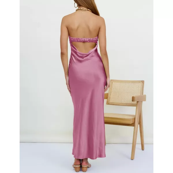 imageZESICA Womens 2023 Summer Satin Strapless Dress Sexy Backless Bodycon Wedding Cocktail Party Maxi DressesPlum