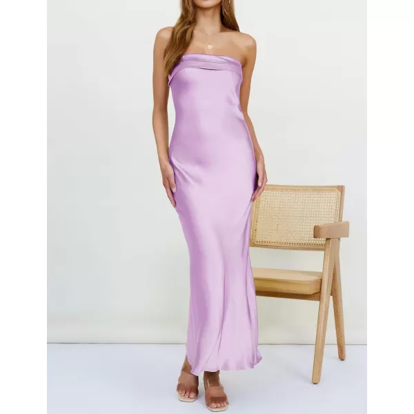 imageZESICA Womens 2023 Summer Satin Strapless Dress Sexy Backless Bodycon Wedding Cocktail Party Maxi DressesPurple