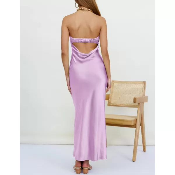 imageZESICA Womens 2023 Summer Satin Strapless Dress Sexy Backless Bodycon Wedding Cocktail Party Maxi DressesPurple