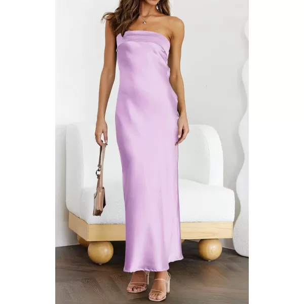 imageZESICA Womens 2023 Summer Satin Strapless Dress Sexy Backless Bodycon Wedding Cocktail Party Maxi DressesPurple