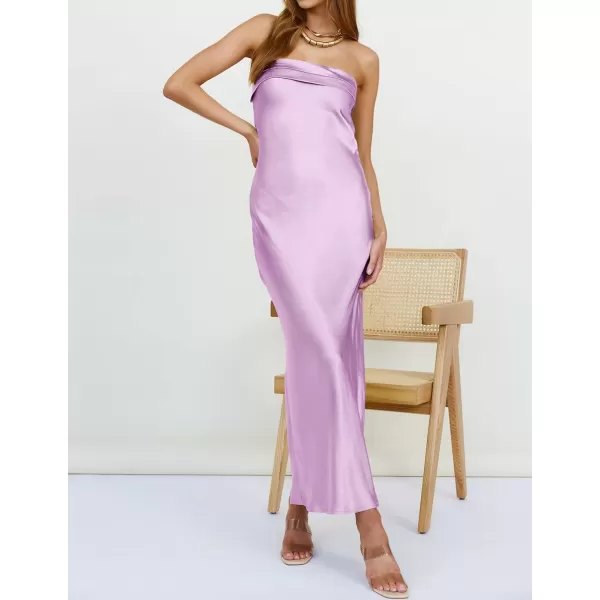 imageZESICA Womens 2023 Summer Satin Strapless Dress Sexy Backless Bodycon Wedding Cocktail Party Maxi DressesPurple