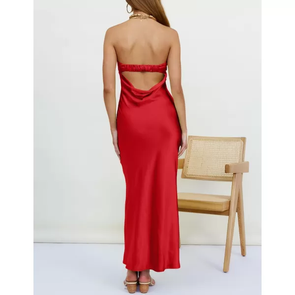 imageZESICA Womens 2023 Summer Satin Strapless Dress Sexy Backless Bodycon Wedding Cocktail Party Maxi DressesRed
