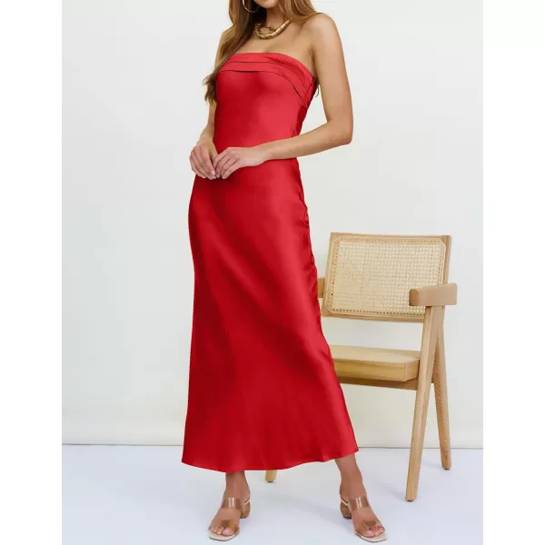 imageZESICA Womens 2023 Summer Satin Strapless Dress Sexy Backless Bodycon Wedding Cocktail Party Maxi DressesRed