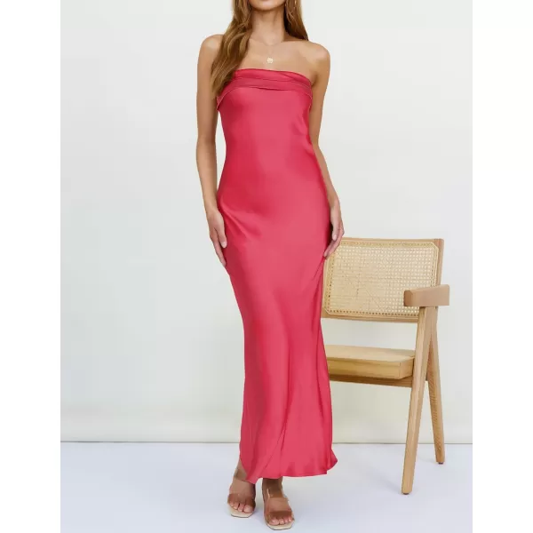 imageZESICA Womens 2023 Summer Satin Strapless Dress Sexy Backless Bodycon Wedding Cocktail Party Maxi DressesRose
