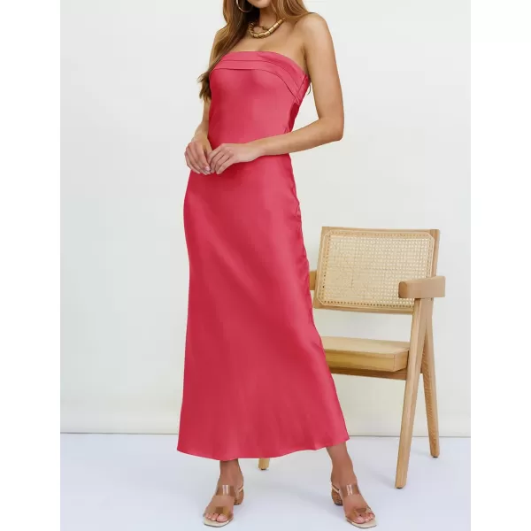 imageZESICA Womens 2023 Summer Satin Strapless Dress Sexy Backless Bodycon Wedding Cocktail Party Maxi DressesRose