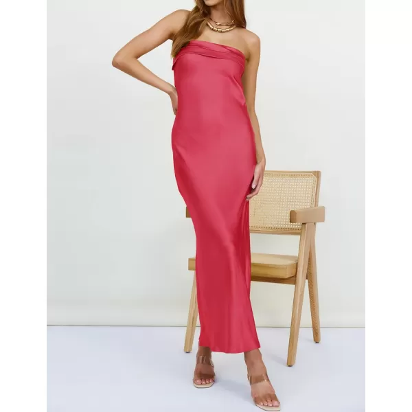 imageZESICA Womens 2023 Summer Satin Strapless Dress Sexy Backless Bodycon Wedding Cocktail Party Maxi DressesRose