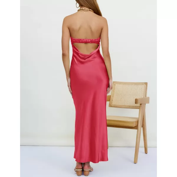 imageZESICA Womens 2023 Summer Satin Strapless Dress Sexy Backless Bodycon Wedding Cocktail Party Maxi DressesRose