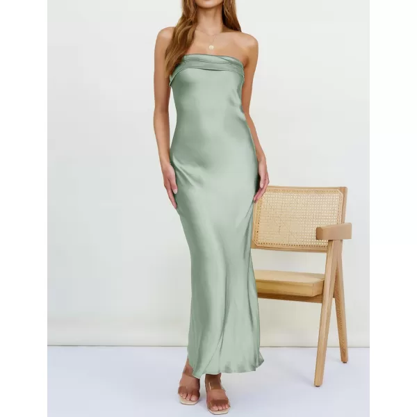 imageZESICA Womens 2023 Summer Satin Strapless Dress Sexy Backless Bodycon Wedding Cocktail Party Maxi DressesSage