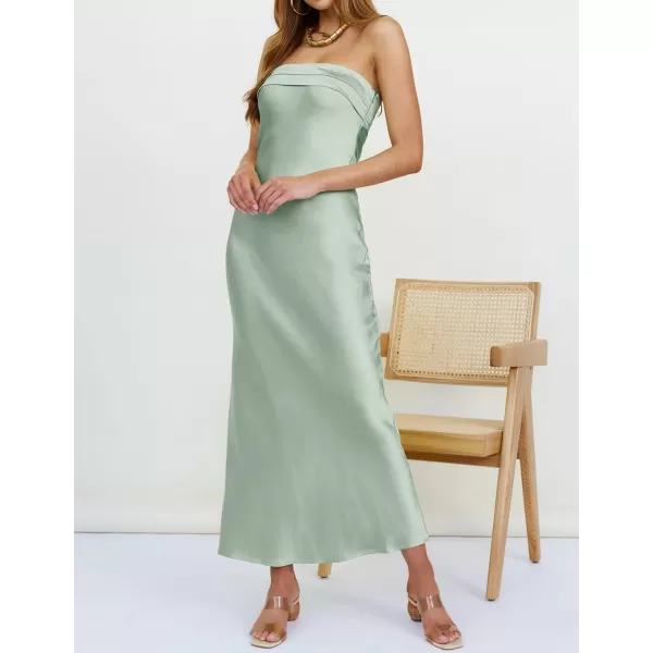 imageZESICA Womens 2023 Summer Satin Strapless Dress Sexy Backless Bodycon Wedding Cocktail Party Maxi DressesSage