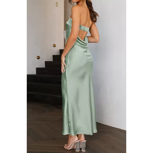 imageZESICA Womens 2023 Summer Satin Strapless Dress Sexy Backless Bodycon Wedding Cocktail Party Maxi DressesSage