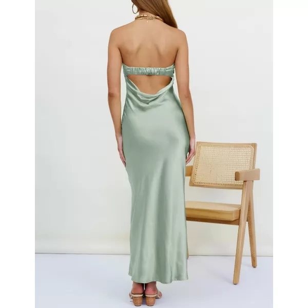 imageZESICA Womens 2023 Summer Satin Strapless Dress Sexy Backless Bodycon Wedding Cocktail Party Maxi DressesSage