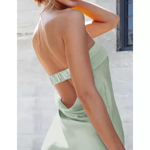 imageZESICA Womens 2023 Summer Satin Strapless Dress Sexy Backless Bodycon Wedding Cocktail Party Maxi DressesSage