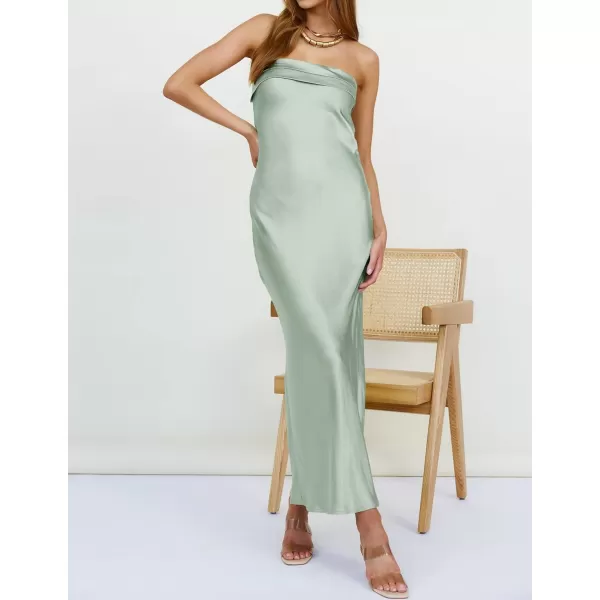 imageZESICA Womens 2023 Summer Satin Strapless Dress Sexy Backless Bodycon Wedding Cocktail Party Maxi DressesSage