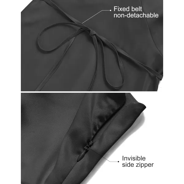 imageZESICA Womens 2023 Summer Satin V Neck Sleeveless Backless Tie Waist Silky Cocktail Club Party Mini DressDarkblack