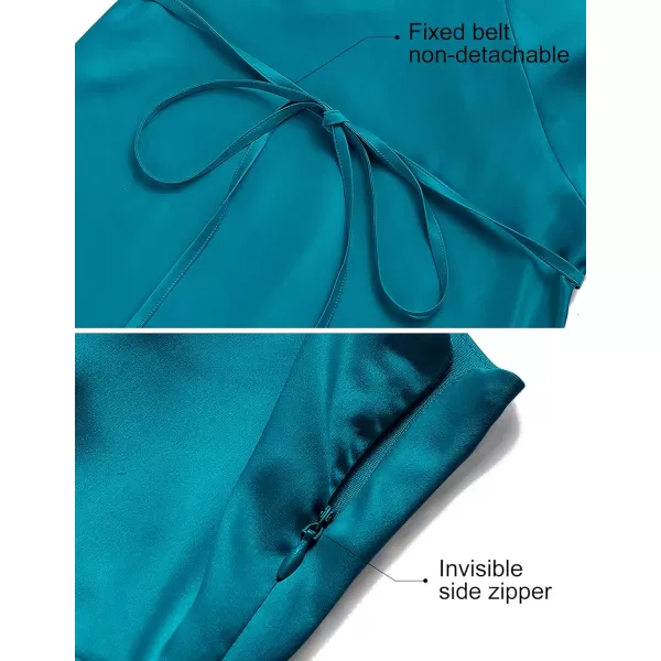 imageZESICA Womens 2023 Summer Satin V Neck Sleeveless Backless Tie Waist Silky Cocktail Club Party Mini DressDarkblue