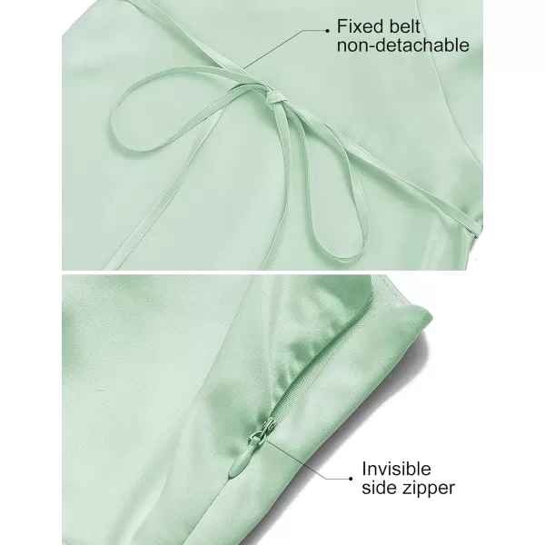imageZESICA Womens 2023 Summer Satin V Neck Sleeveless Backless Tie Waist Silky Cocktail Club Party Mini DressLightgreen