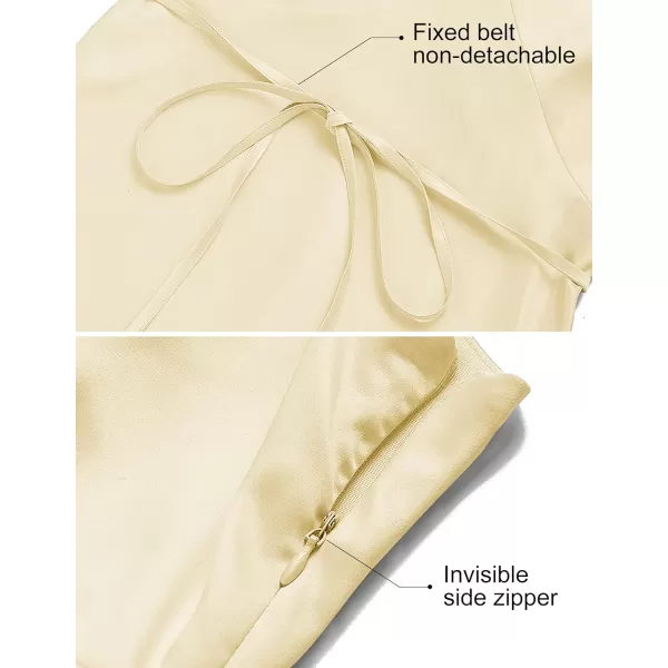 imageZESICA Womens 2023 Summer Satin V Neck Sleeveless Backless Tie Waist Silky Cocktail Club Party Mini DressLightyellow