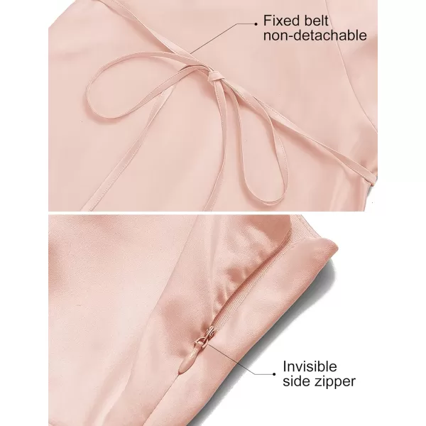 imageZESICA Womens 2023 Summer Satin V Neck Sleeveless Backless Tie Waist Silky Cocktail Club Party Mini DressPink