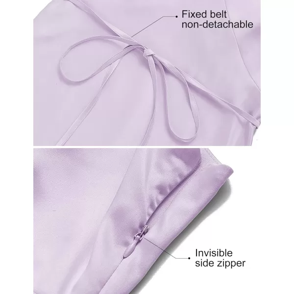 imageZESICA Womens 2023 Summer Satin V Neck Sleeveless Backless Tie Waist Silky Cocktail Club Party Mini DressPurple