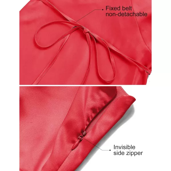 imageZESICA Womens 2023 Summer Satin V Neck Sleeveless Backless Tie Waist Silky Cocktail Club Party Mini DressRed