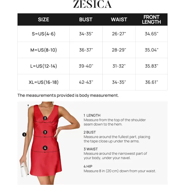 imageZESICA Womens 2023 Summer Satin V Neck Sleeveless Backless Tie Waist Silky Cocktail Club Party Mini DressRed