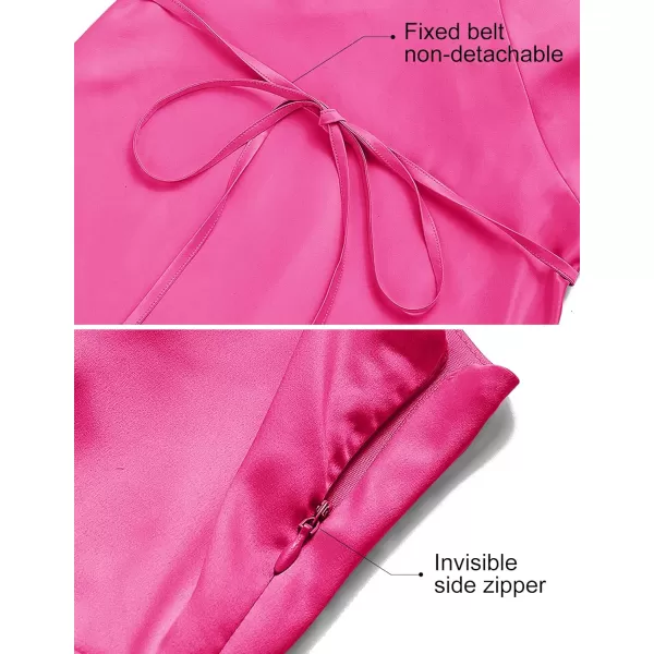 imageZESICA Womens 2023 Summer Satin V Neck Sleeveless Backless Tie Waist Silky Cocktail Club Party Mini DressRose