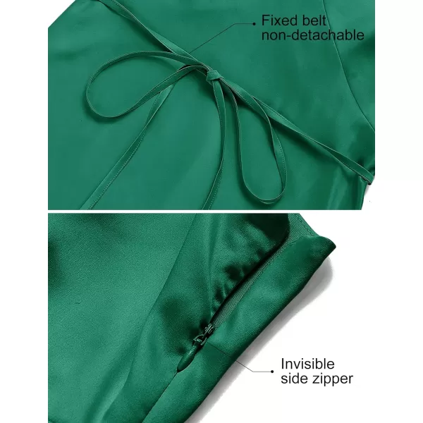 imageZESICA Womens 2023 Summer Satin V Neck Sleeveless Backless Tie Waist Silky Cocktail Club Party Mini DressViridity